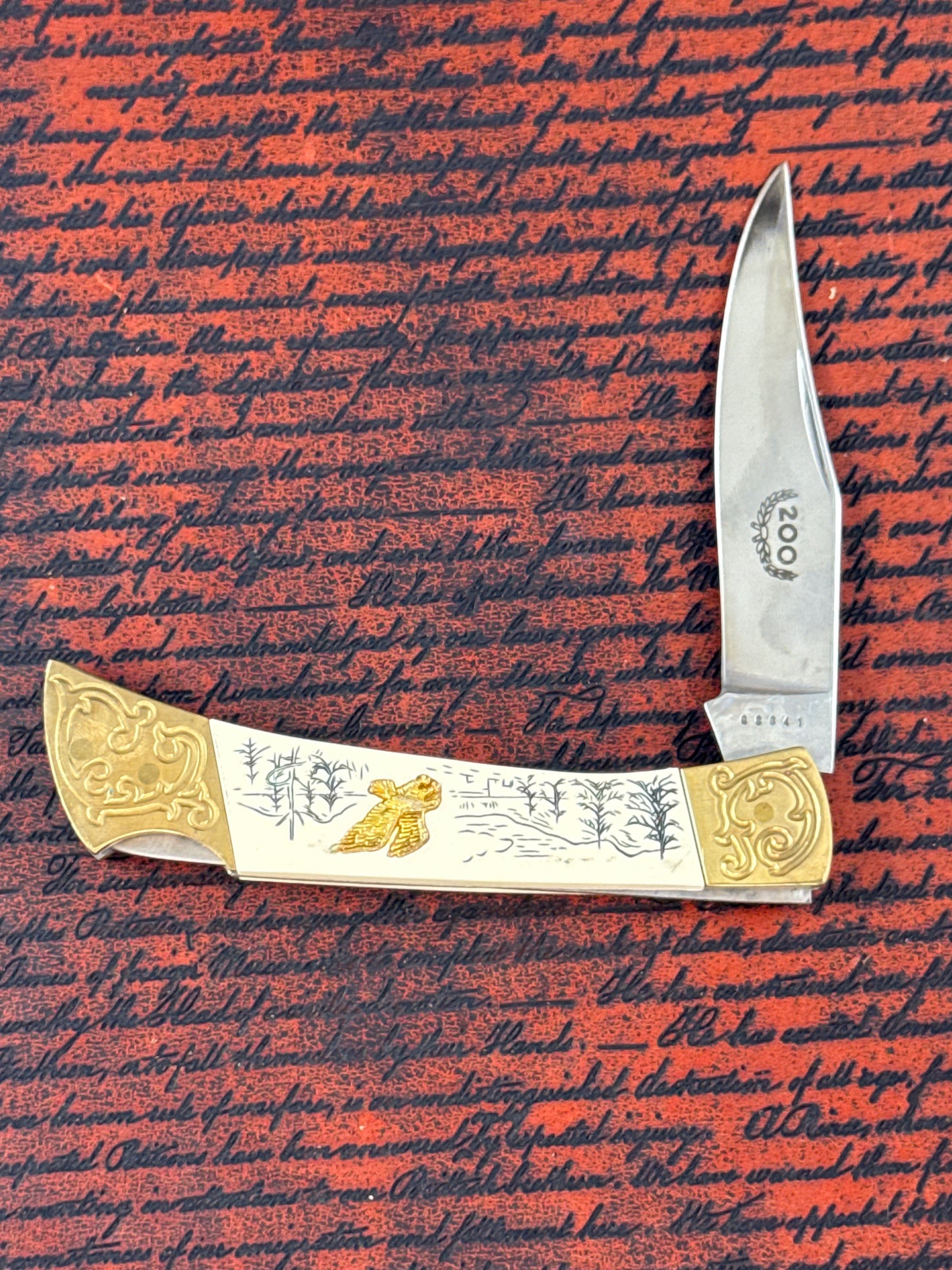VINTAGE LOCKBACK FOLDING POCKET KNIFE 1980's 200 YEARS AMERICAN EAGLE ( new )