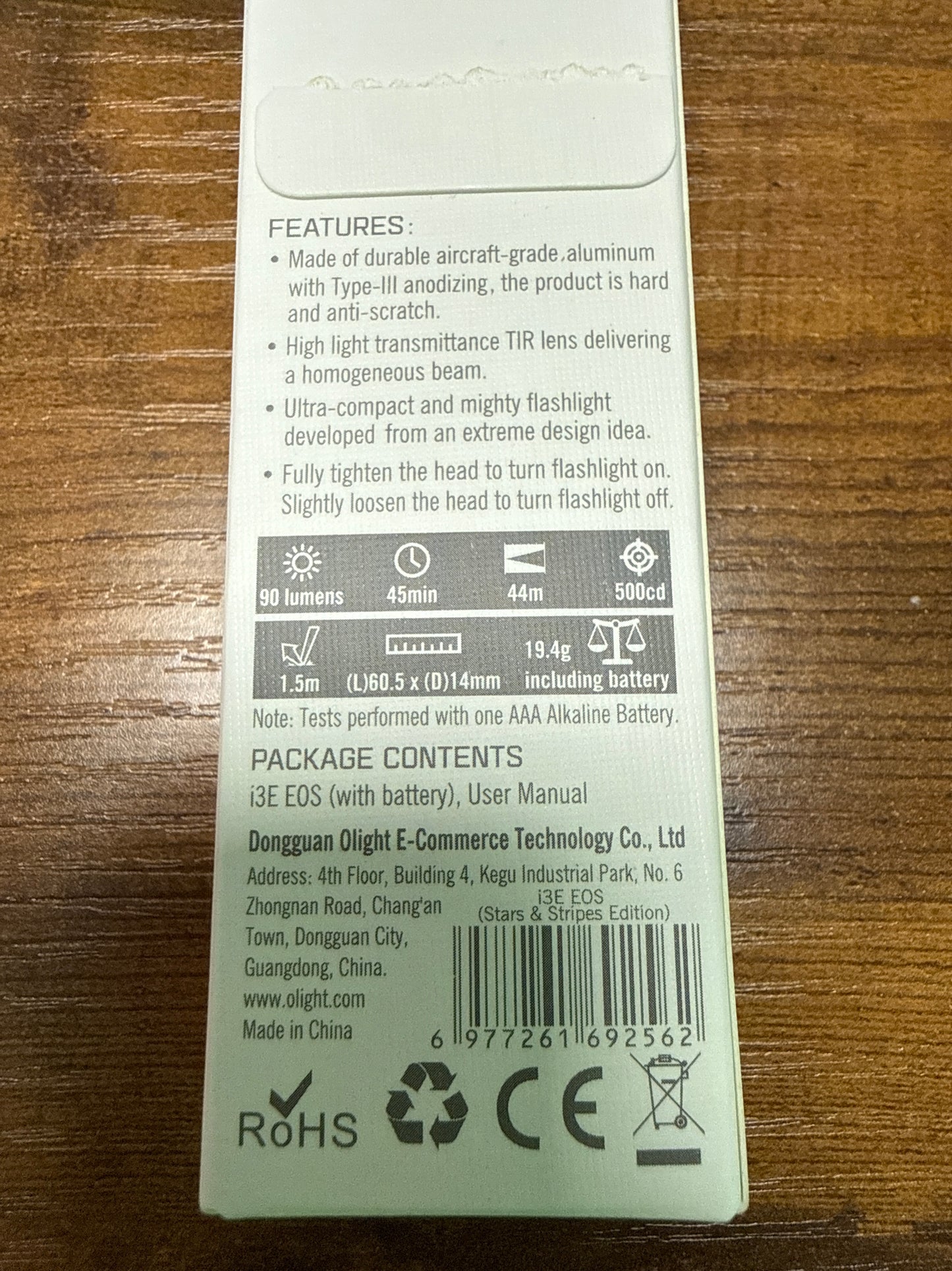 i3E EOS Keychain Flashlight red white and blue