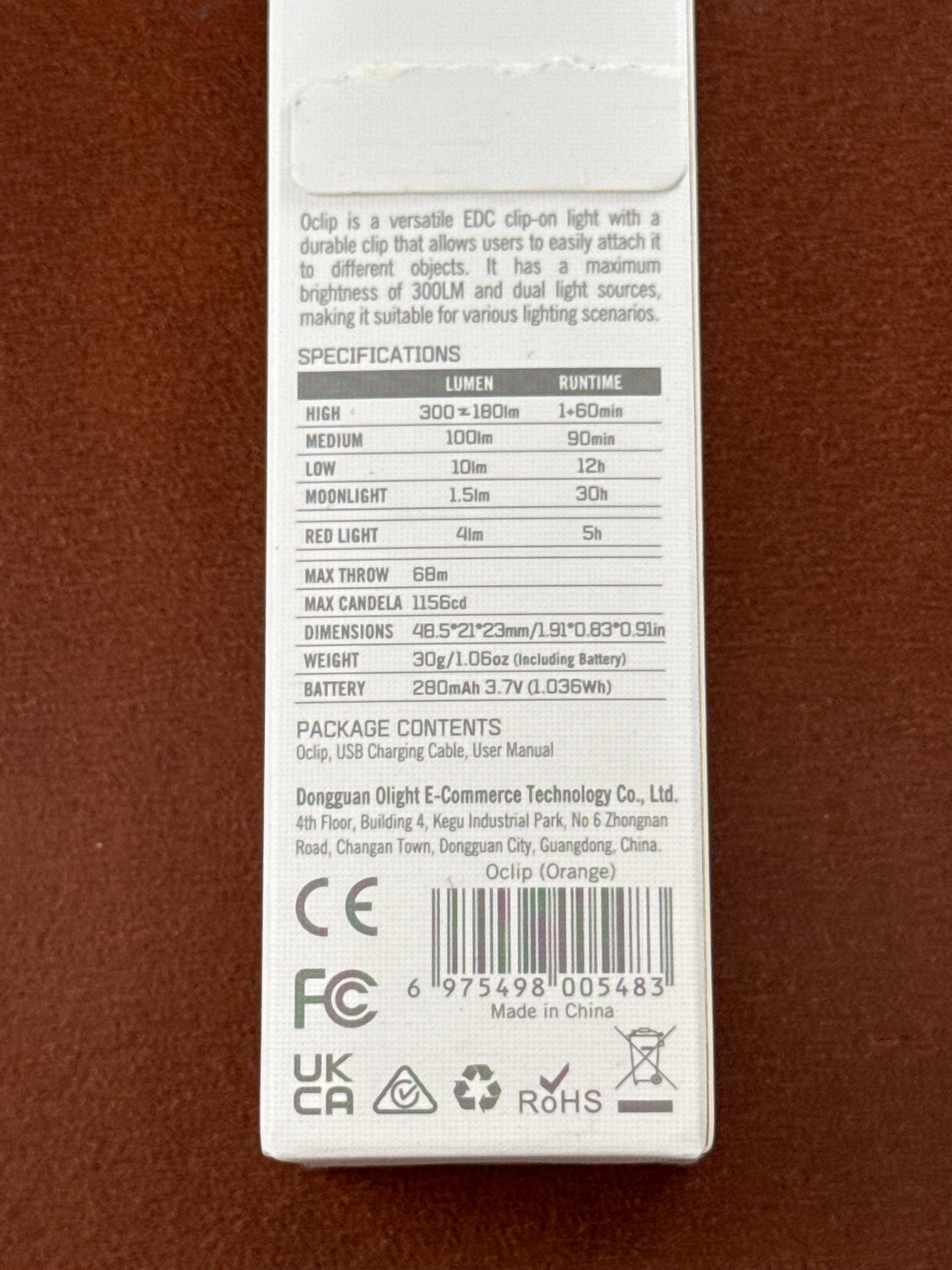 Oclip Clip Light with White and Red Light Orange