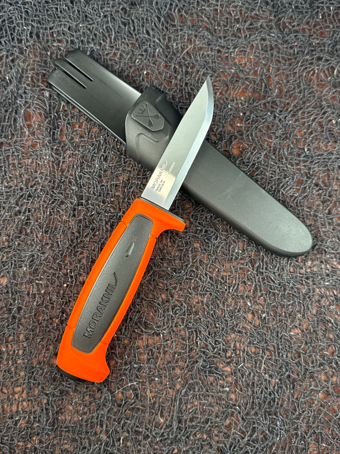 BLACK sheath with ORANGE AND BLACK Mora knife Carbon steel