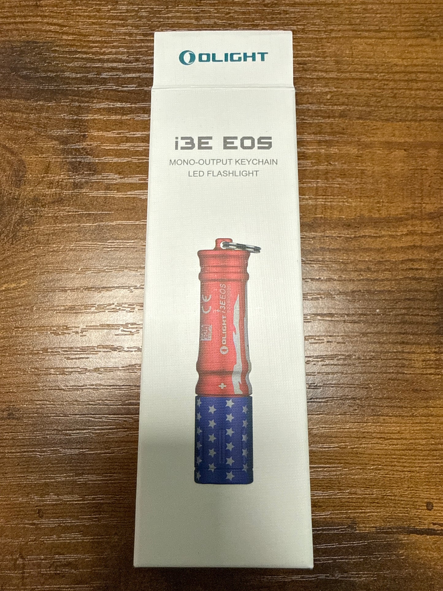 i3E EOS Keychain Flashlight red white and blue