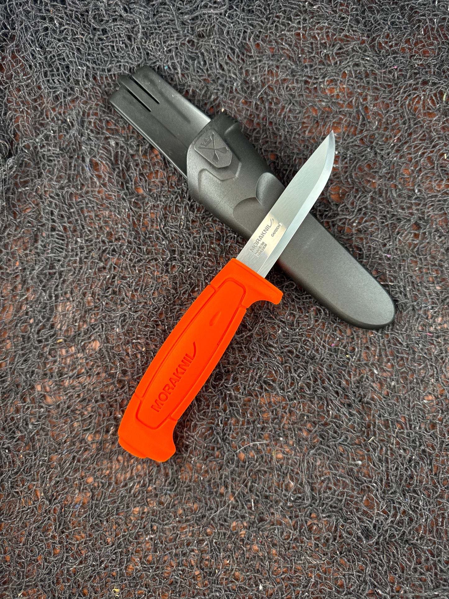 BLACK sheath with ORANGE Mora knife Carbon steel