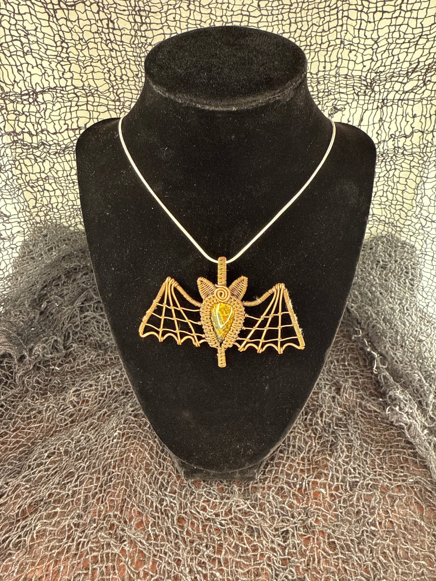 Golden Pietersite Bat Necklace