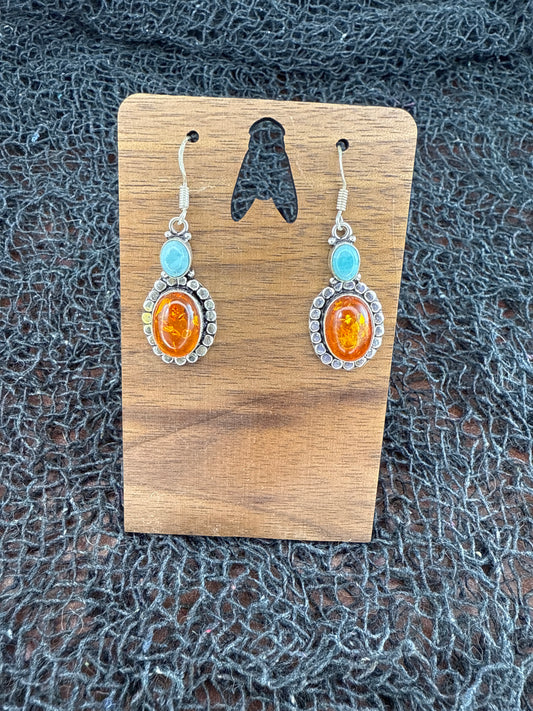Baltic Amber & Larimar Earrings