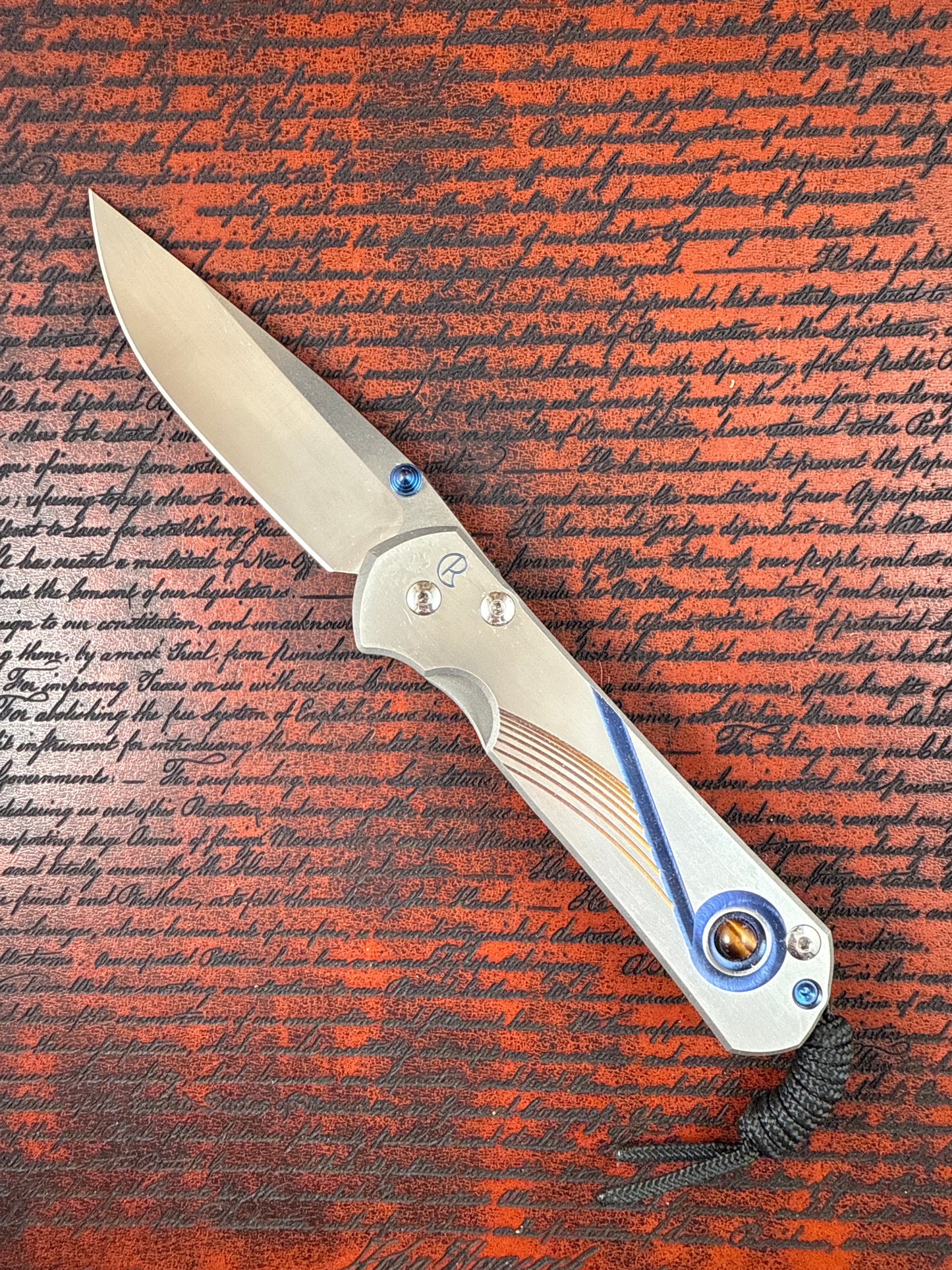 Chris Reeve large Sebenza21 ( unique graphic w tiger eye inlay )