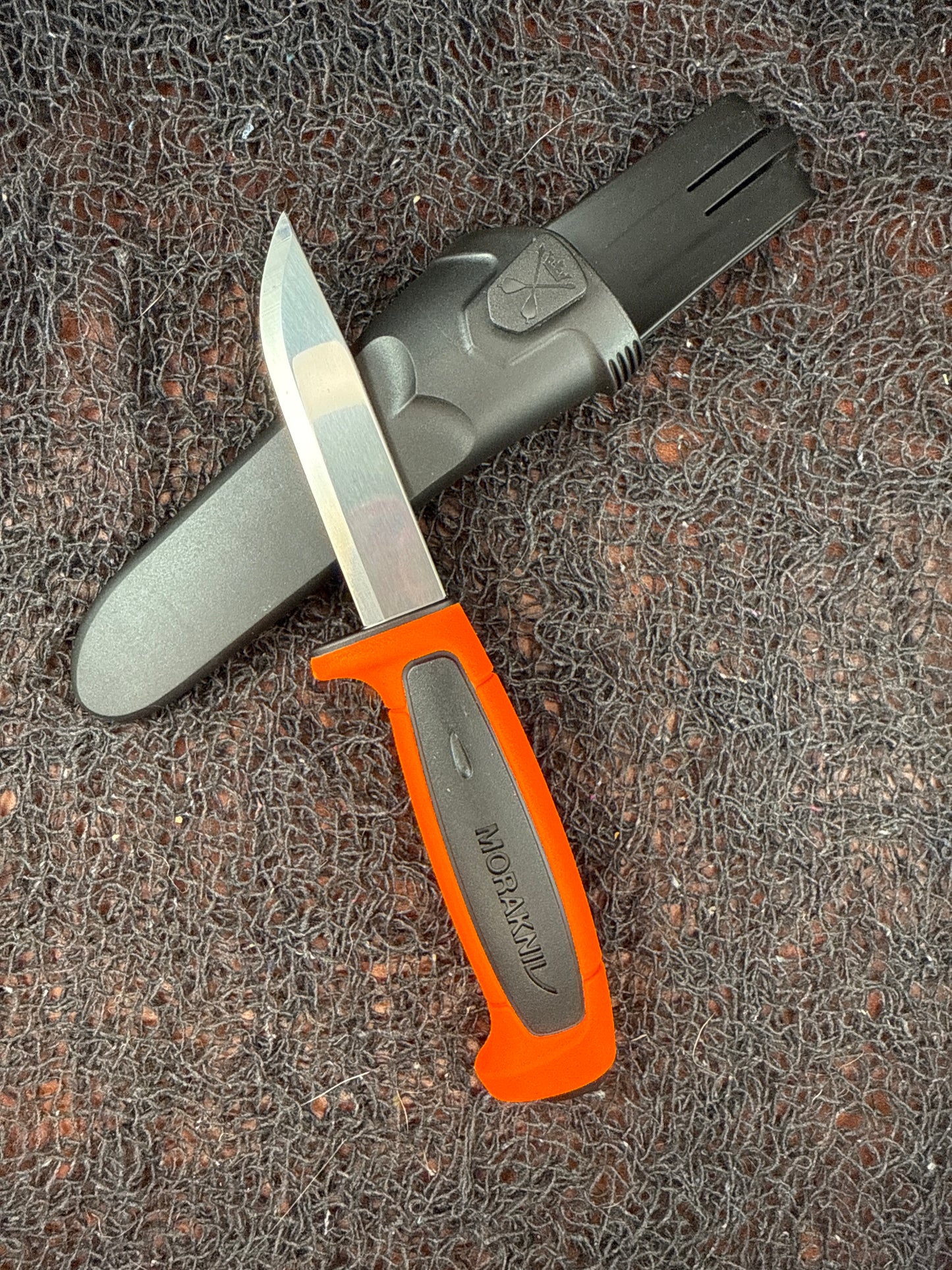 BLACK sheath with ORANGE AND BLACK Mora knife Carbon steel