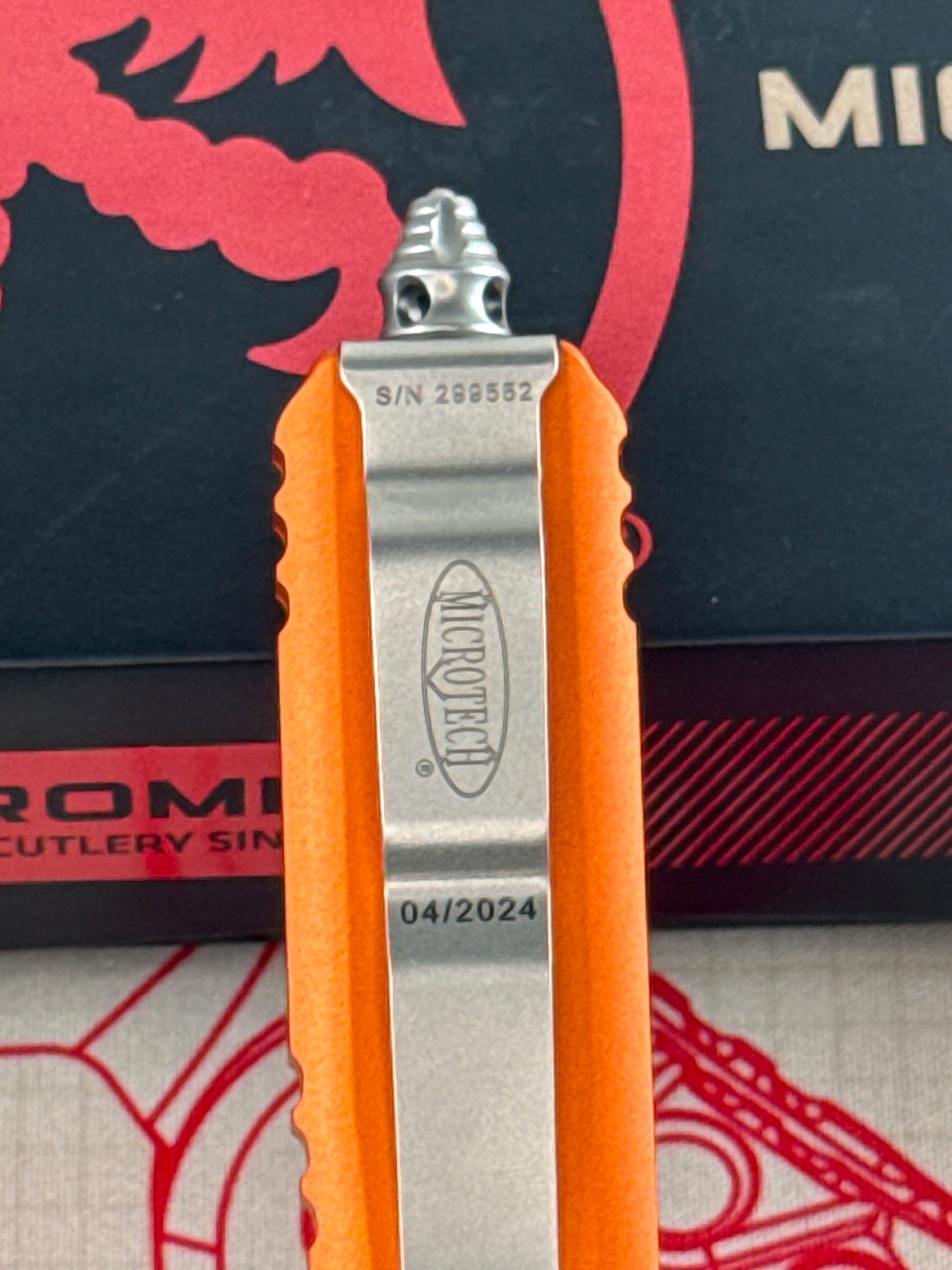 Microtech Ultratech ( pre owned never carried with box has tiny chip in paint under clip shown in last photo )