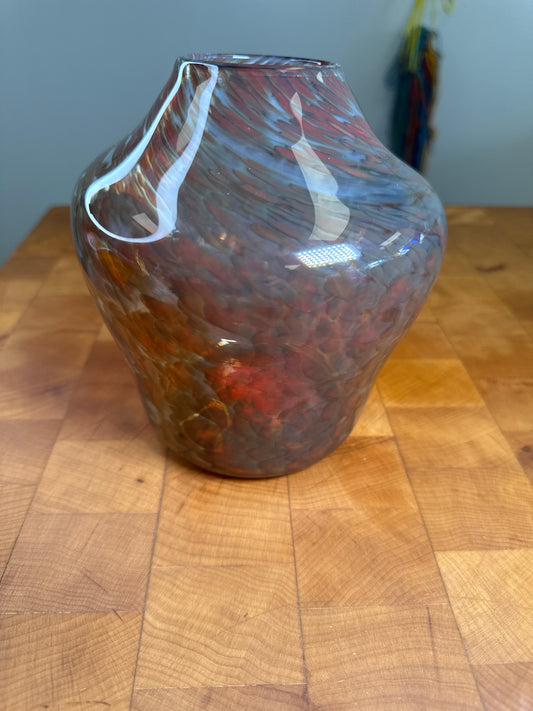 Short red glass vase